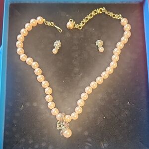 Heidi Daus Peach Pearl Necklace Set with Gold Accents
